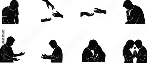 A collection of silhouettes illustrating emotions, relationships, and the journey from sadness to connection