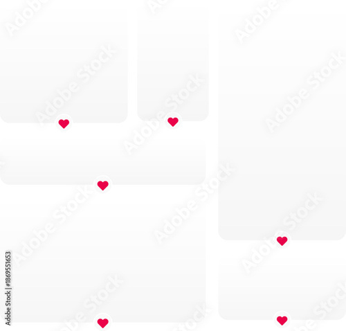 Multiple Rectangular Social Media Text Blocks Frames With Heart Icons.