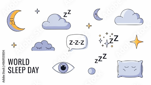 World Sleep Day Icons and Symbols for Restful Nights.