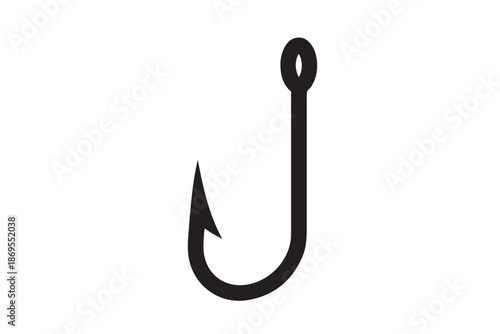 Assortment of fishing hooks in black silhouette isolated on white background