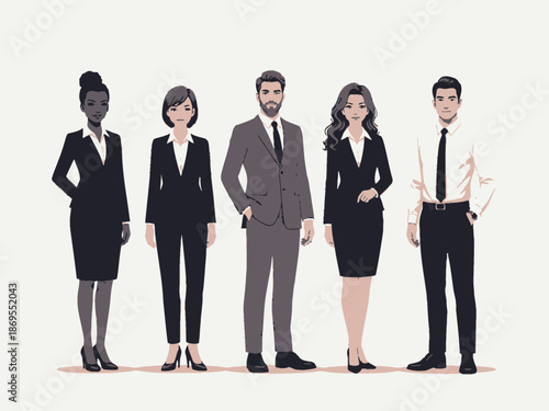 Group of diverse business professionals standing together in a line