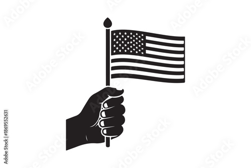Hand holding American flag silhouette vector art