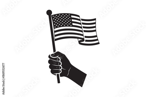 Hand holding American flag silhouette vector art