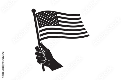 Hand holding American flag silhouette vector art