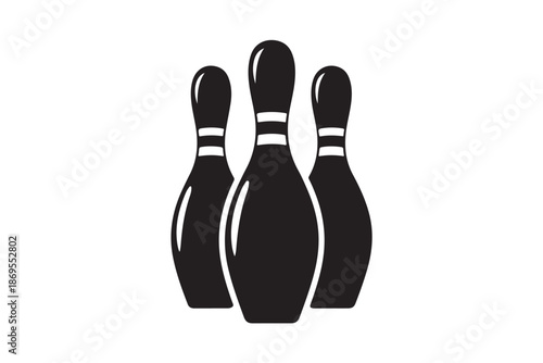 A striking of three bowling pins black silhouette vector art