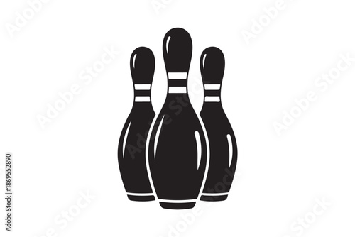 A striking of three bowling pins black silhouette vector art