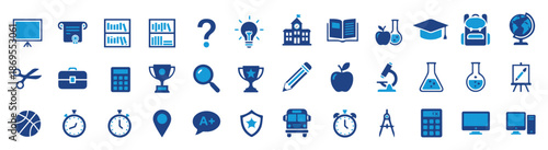 Complete Education Icon Set Featuring School, College, University, Books, Science, Learning Tools, Academic Symbols, Online Study, Classroom Objects and Knowledge Elements for Website, App and UI Desi