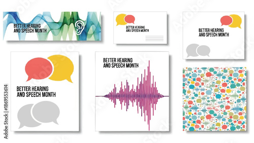 Better Hearing and Speech Month graphics and illustrations.