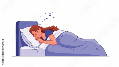 Woman peacefully sleeping in her bed at night.