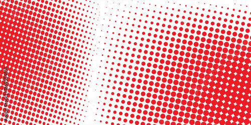 Red halftone gradient texture. Fading cartoon polka dots background. Repeating dotted gradient pattern. Vector