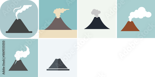 Volcano illustrations in various colors and eruption styles
