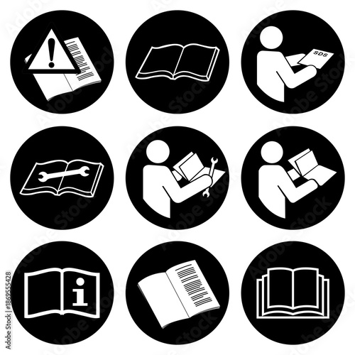 Refer Instruction Manual Booklet Set Symbol Sign,Vector Illustration, Isolated On White Background Label.EPS10