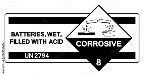 Batteries Wet Filled Whit Acid UN 2794 Symbol Sign, Vector Illustration, Isolate On White Background, Label.EPS10
