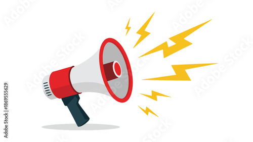 A flat design illustration of a red and white megaphone with a black handle against a white background (2)_traced