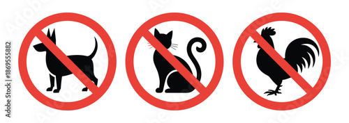 No cat silhouette sign logo vector, prohibition icon showing dog and bird not allowed, clean flat vector illustration