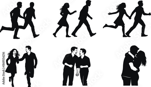 A set of silhouettes illustrating different actions and relationships between people