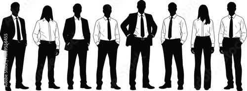 Professional business team silhouette standing together in corporate attire, symbolizing teamwork, leadership, diversity, collaboration, and modern workplace unity