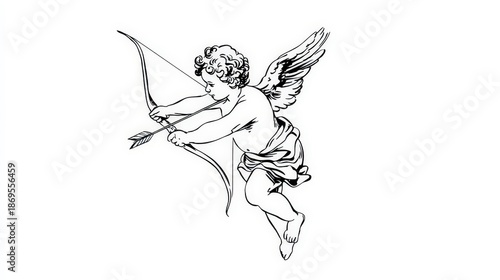 Wallpaper Mural Love's Messenger: A classically illustrated cupid, with delicate wings and bow and arrow, poised to strike, symbolizing love and affection. Torontodigital.ca