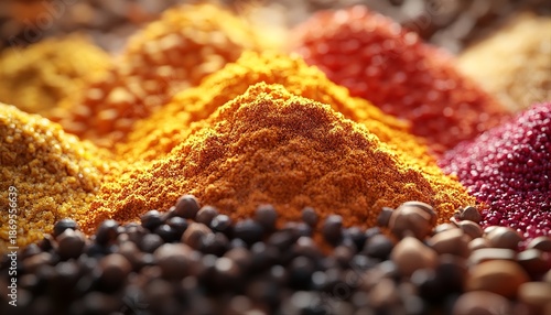 Ultra-Realistic 3D Macro of Colorful Spices with Granular Texture