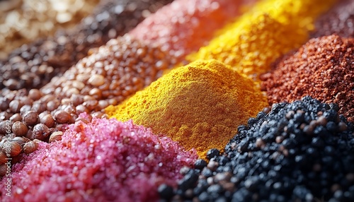 Ultra-Realistic 3D Macro of Colorful Spices with Granular Texture