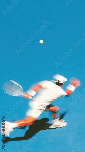 Tennis player in action: Dynamic action shot of a tennis player fully focused during a match on a vibrant blue court, embodying agility and competition in the sport.