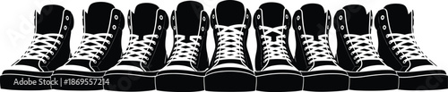 Pair of boots, high top sneakers vector illustration icon silhouette. 