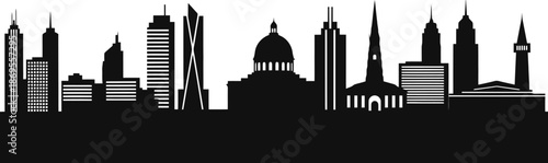 Horizontal City Skyline Silhouette In Black Balanced Architectural Composition