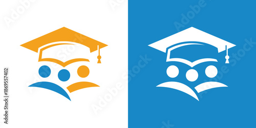 Dual meaning logo combining a human figure and graduation cap, symbolizing education, achievement, personal growth, and academic success with a modern, professional style.