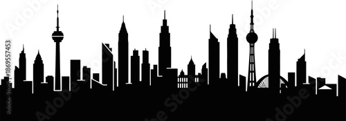 Stylized City Skyline Silhouette With Clean Architectural Forms Black Flat
