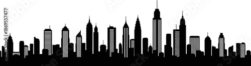 Urban City Silhouette With High Rise Buildings And Towers