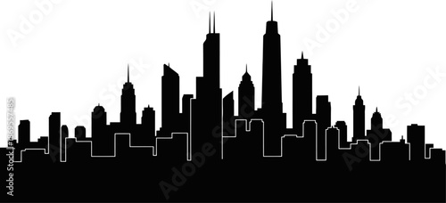 Flat Cityscape Silhouette Illustration With Modern Urban Architecture