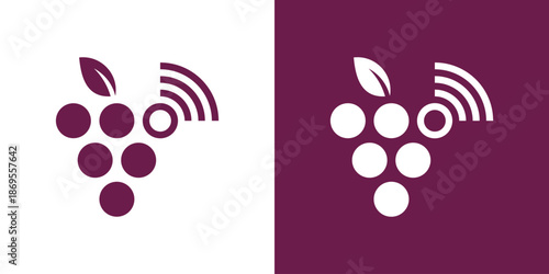 Dual meaning logo combining grapes and signal waves, symbolizing connectivity, quality, innovation, and smart technology within modern agriculture or wine industry.