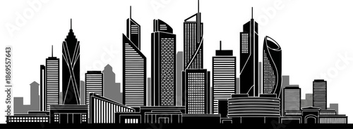Smart City Skyline Silhouette With Modern Towers And Architecture Black Monochrome Design