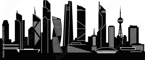 Contemporary Urban Skyline Silhouette In Black Color Clean Sharp Edges