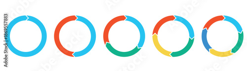 Circle diagram infographic set. Rotation round cycle vector scheme process template. 2, 3, 4, 5 parts.