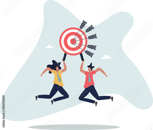 Business solution and goals.customers holding bullseye circle with arrow.life and employment of people.