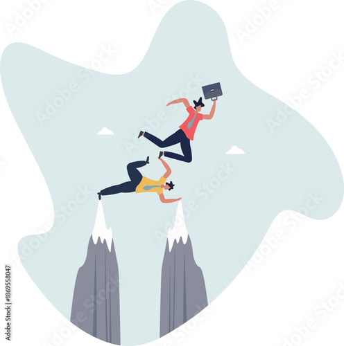 Selfish employee take advantage of other people, supporting boss help other to achieve career success concept.life and employment of people.