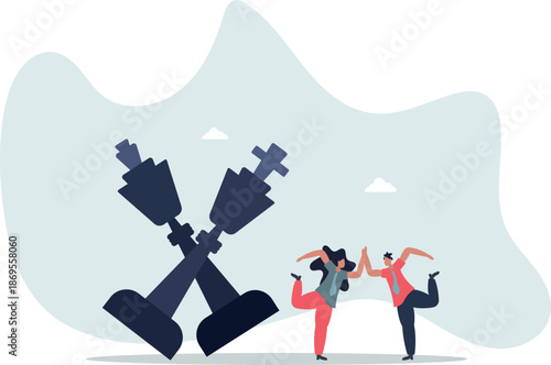 Negotiation strategy, win-win situation, partnership instead of confrontation in competition, merger or agreement concept.life and employment of people.