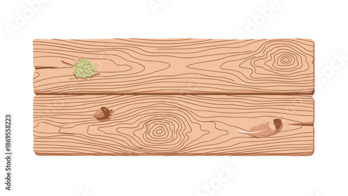 Two stacked wooden planks showing detailed wood grain, knots, and a leaf, against a white background, illustrating natural wood texture.