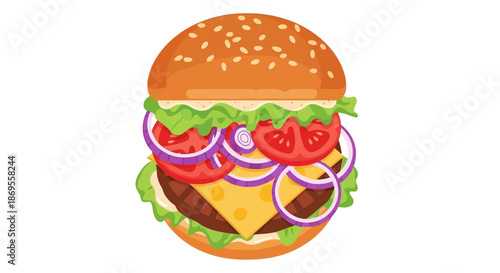 Delicious Hamburger with Fresh Ingredients Illustration
