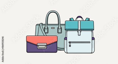 Stylish Handbags and Backpacks Collection, Fashion Accessories, Modern Design, Lifestyle, Minimalist Environment, Artistic View