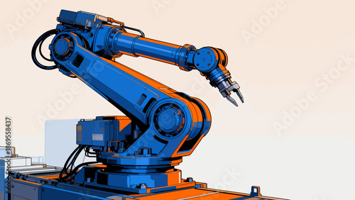 Blue and orange robotic arm in industrial setting