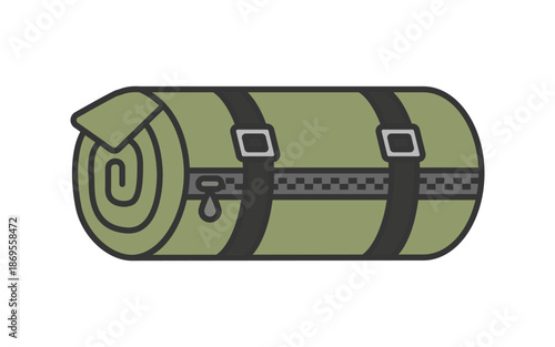 Military sleeping bag illustration. Tactics mat roll icon.