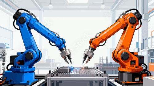 Robotic arms in manufacturing assembly