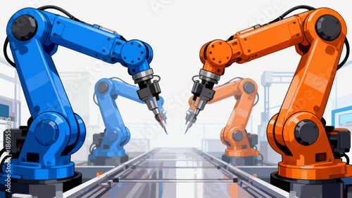 Robotic arms in manufacturing assembly line