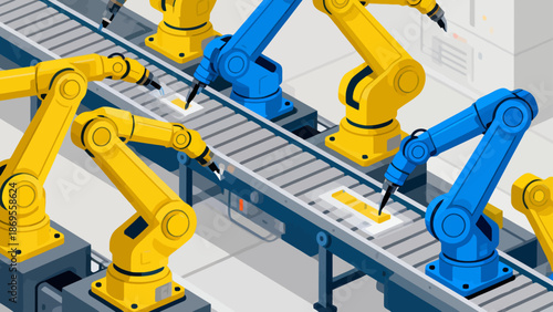 Robotic arms on assembly line