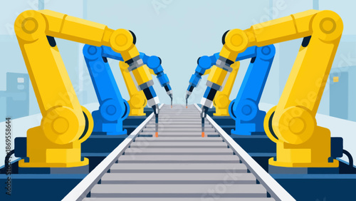 Robotic arms on assembly line