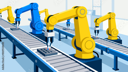Robotic arms on assembly line