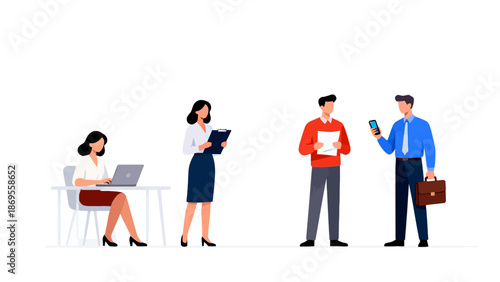 Office workers in various activities