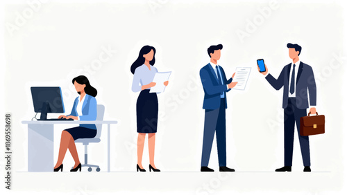 Office workers in various activities